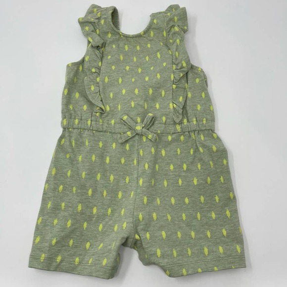 Focus Kids Girls Green Ruffle Shoulder Shorts Snap Closure Romper 24 Months - Picture 2 of 8
